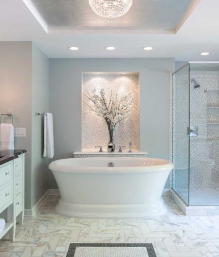 freestanding tub in luxury bathroom