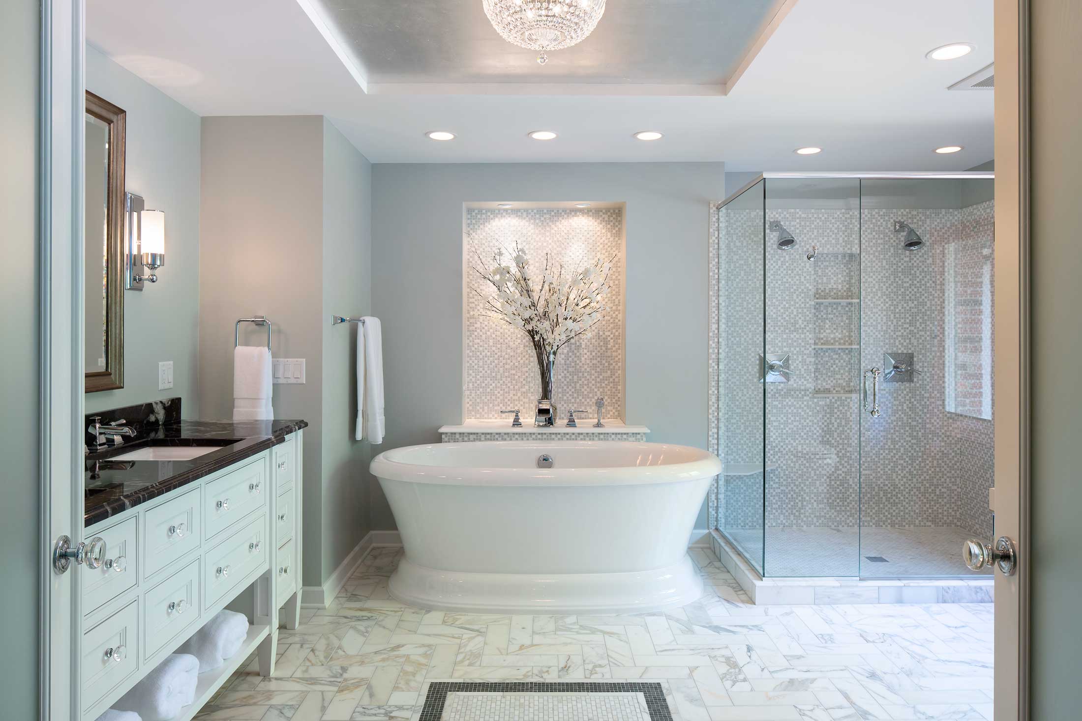 freestanding tub in luxury bathroom