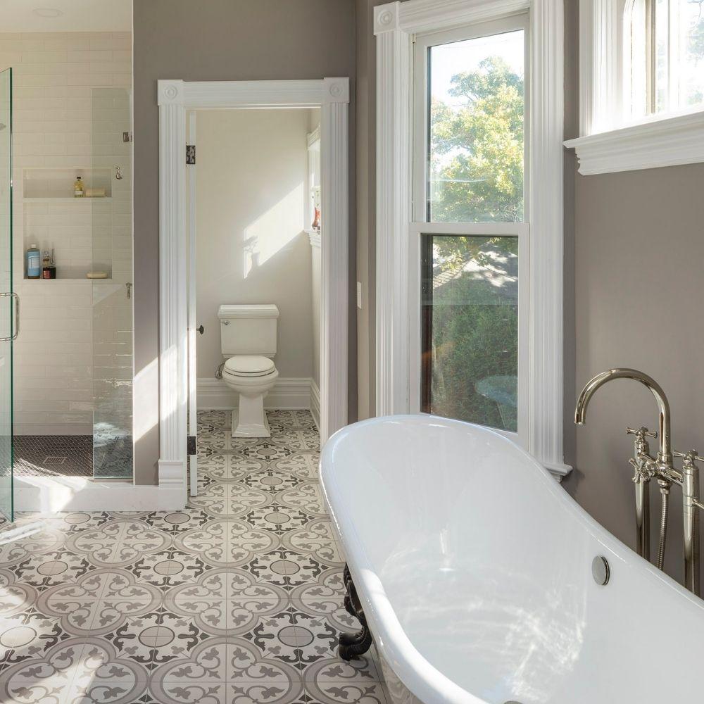 feature image with water closet, clawfoot tub, shower