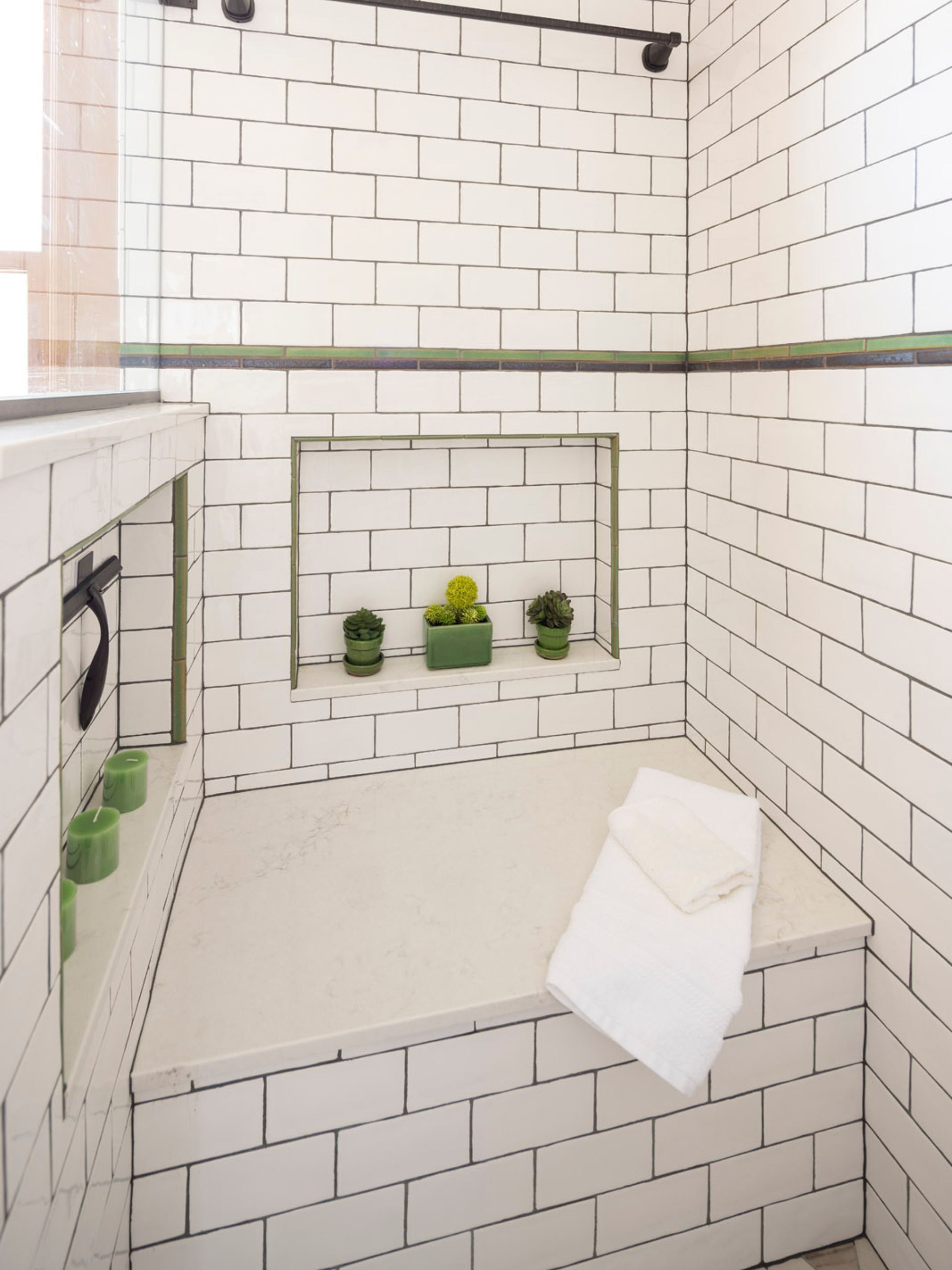 white shower with bench