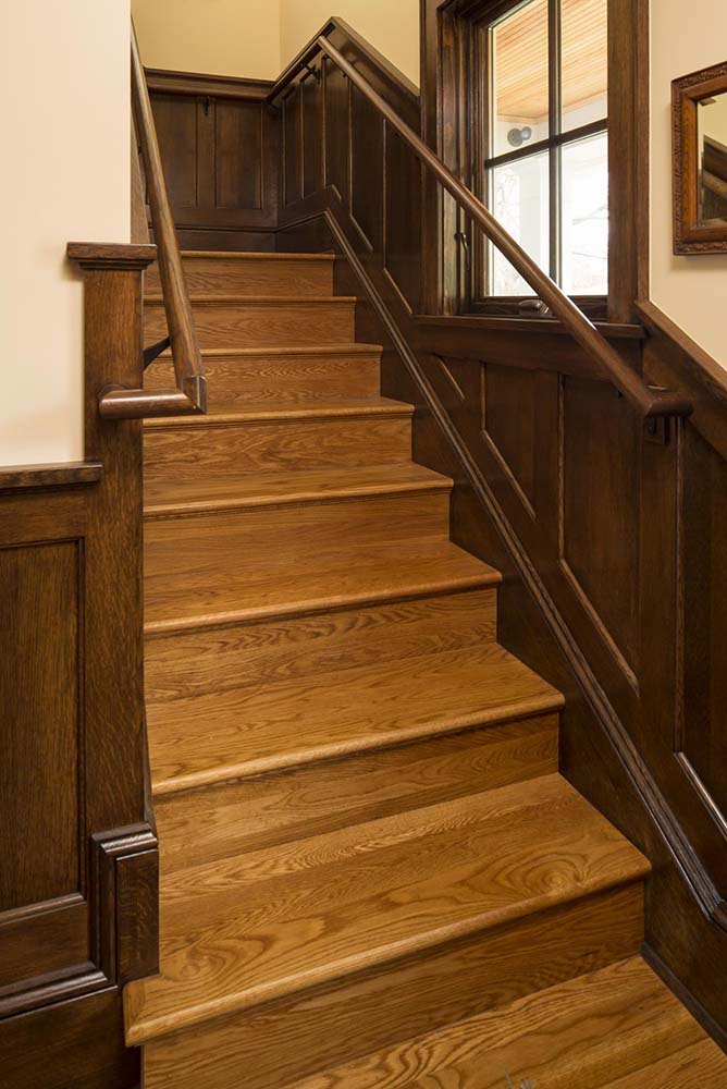 stairs quarter-sawn oak wainscoting
