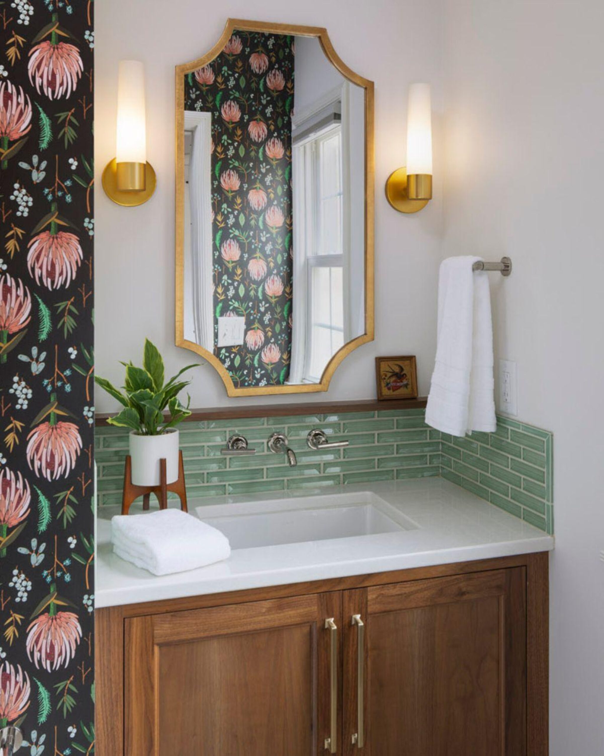 powder room with wall mounted faucet