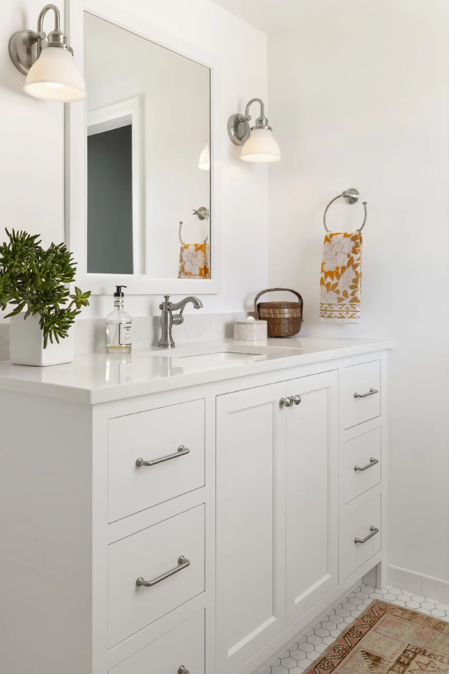 white vanity and mirror