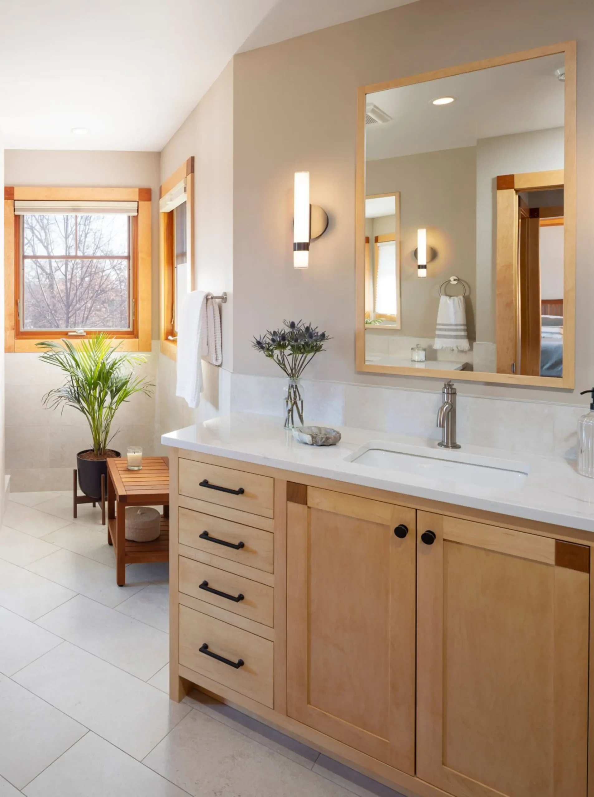 thoughtful design details on the bathroom vanity replicated in the room